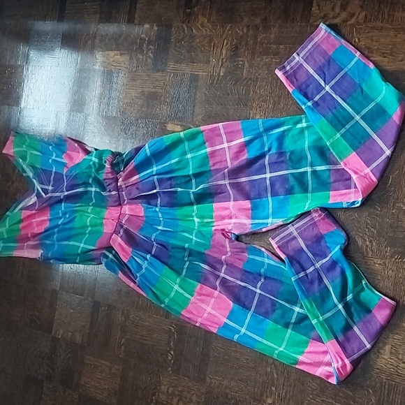 Vintage Pants - Vintage bright plaid jumpsuit